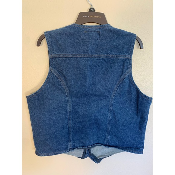 Wrangler Denim Vest Womens L/XL Blue V Neck Button Front Pockets Western Vintage - Picture 5 of 12